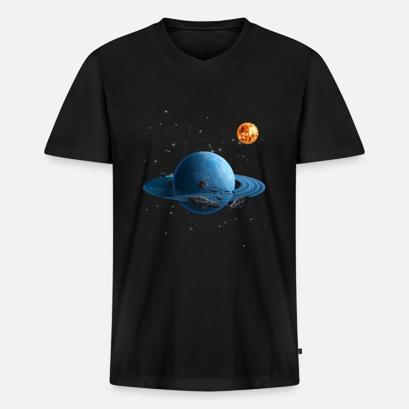 Sonnensystem - Männer Premium Bio T-Shirt mit V-Ausschnitt - Schwarz