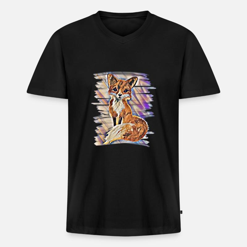 Fuchs - Männer Premium Bio T-Shirt mit V-Ausschnitt - Schwarz
