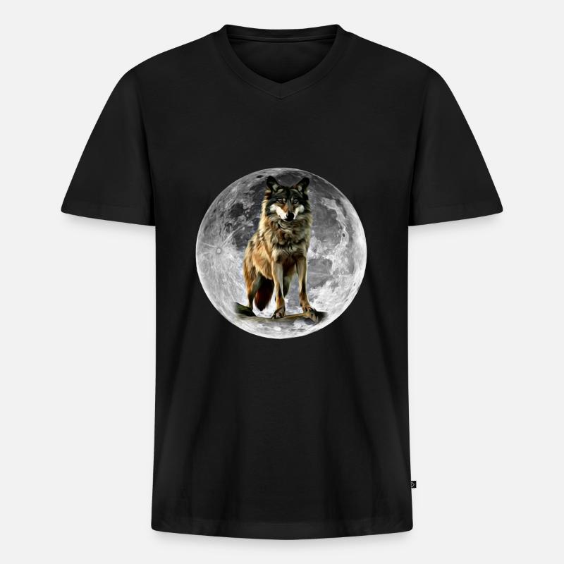 Wolf - Männer Premium Bio T-Shirt mit V-Ausschnitt - Schwarz