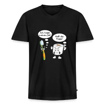 Zahnbürste Klopapier Ich hasse meinen Job - Männer Premium Bio T-Shirt mit V-Ausschnitt - Schwarz - Vorne - Nico (187cm)