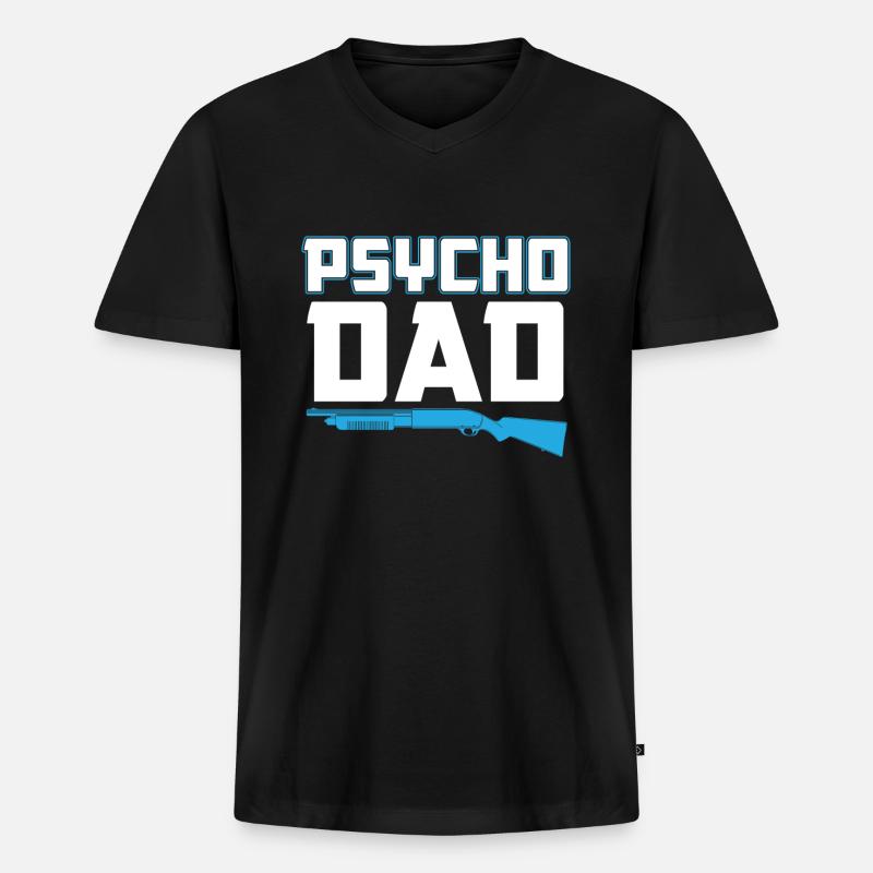 Psycho Dad - Vater Geschenkidee - Männer Premium Bio T-Shirt mit V-Ausschnitt - Schwarz