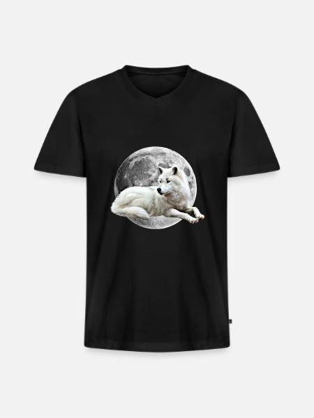 Wolf - Männer Premium Bio T-Shirt mit V-Ausschnitt - Schwarz