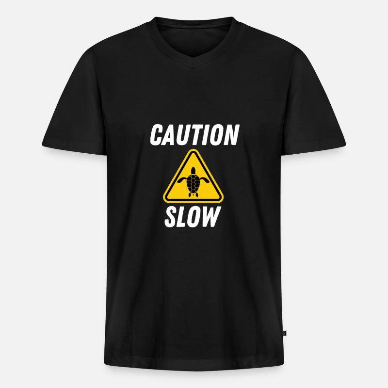 Turtle Caution Slow Sign - Männer Premium Bio T-Shirt mit V-Ausschnitt - Schwarz