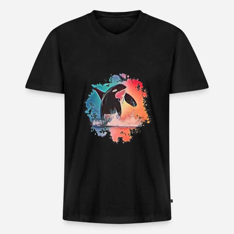 Orca - Männer Premium Bio T-Shirt mit V-Ausschnitt - Schwarz