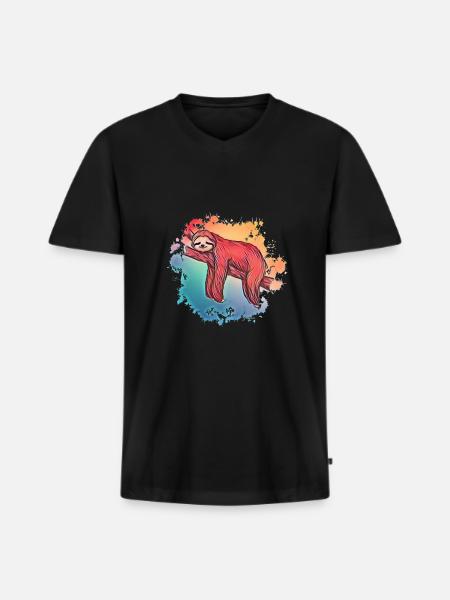 Faultier - Männer Premium Bio T-Shirt mit V-Ausschnitt - Schwarz