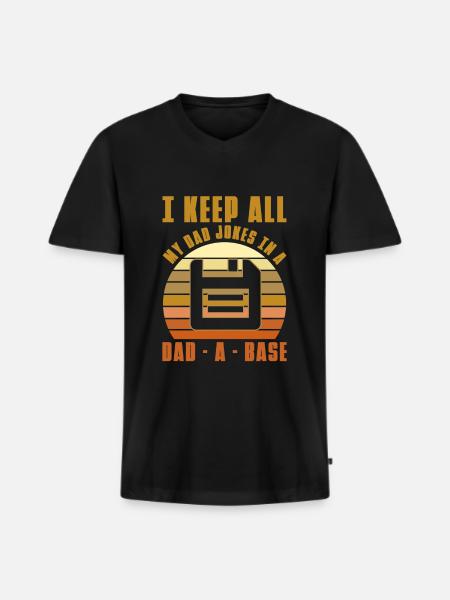 Jeg holder alle mine far vittigheder i en far-A base - Premium økologisk T-shirt med V-hals til mænd - sort