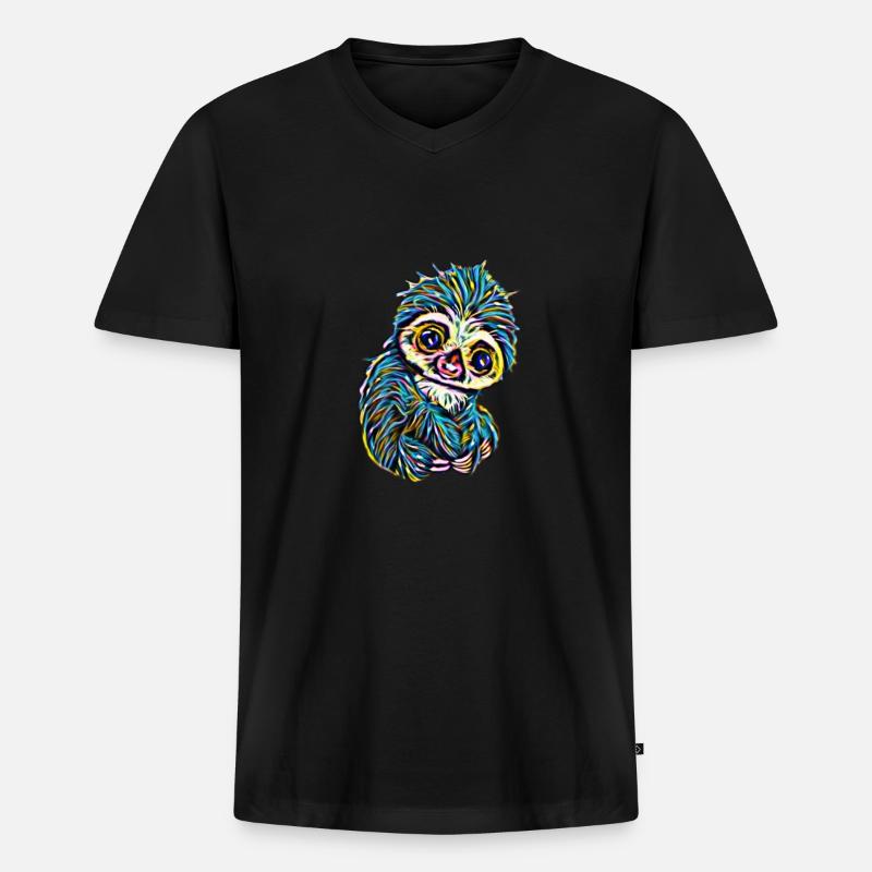 Faultier - Männer Premium Bio T-Shirt mit V-Ausschnitt - Schwarz