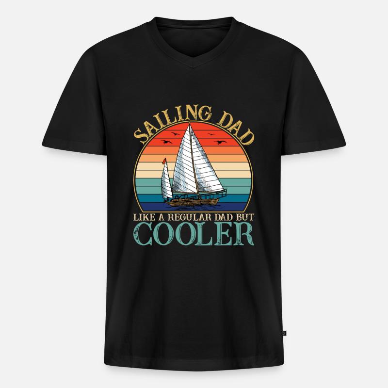 Sailing Dad Retro Sunset - Männer Premium Bio T-Shirt mit V-Ausschnitt - Schwarz