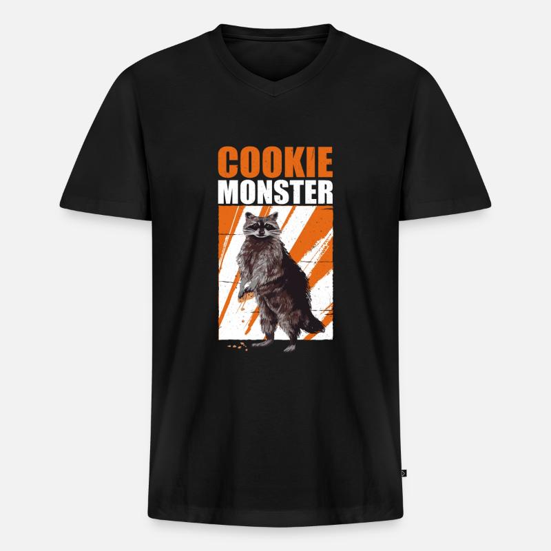 Cookie Waschbär Tier Humor - Männer Premium Bio T-Shirt mit V-Ausschnitt - Schwarz