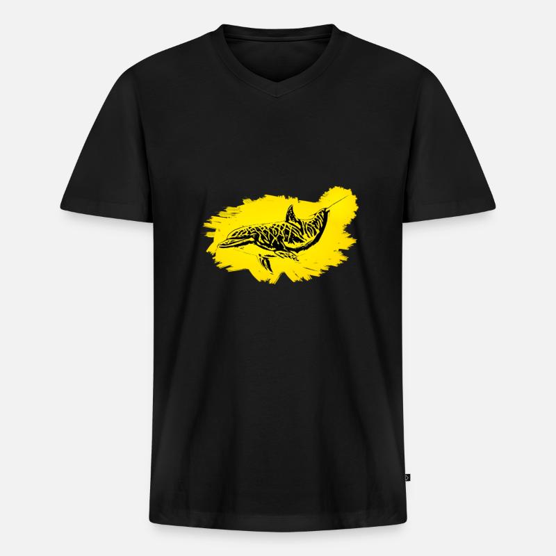 Delfin - Männer Premium Bio T-Shirt mit V-Ausschnitt - Schwarz