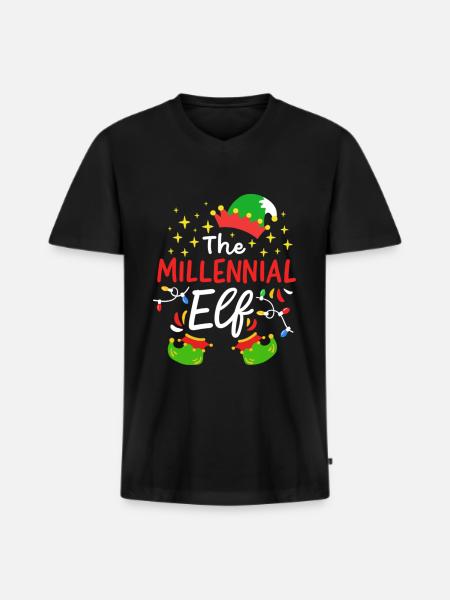 Christmas Millennial Elf - Men's Premium Organic T-shirt with V-neck - black
