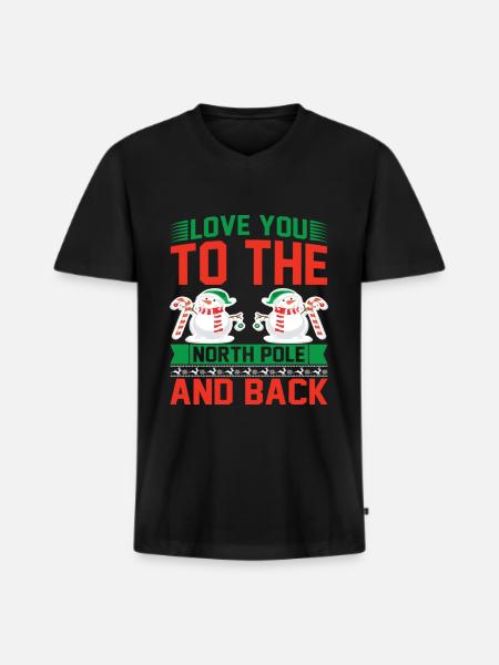 Love You to the North Pole en Back Funny - Mannen Premium Bio T-shirt met V-hals - zwart