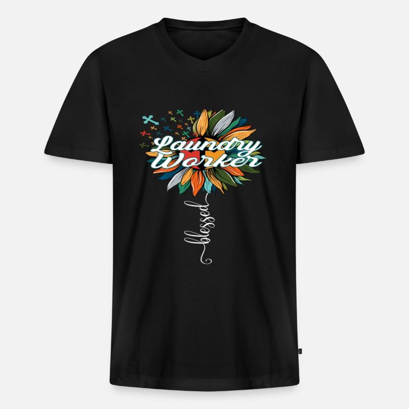 Blessed Laundry Worker - Männer Premium Bio T-Shirt mit V-Ausschnitt - Schwarz
