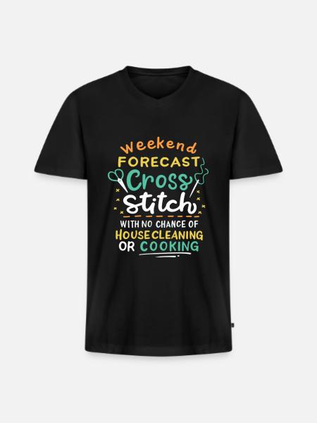 Weekend Forecast Cross Stitch - Men's Premium Organic T-shirt with V-neck - black