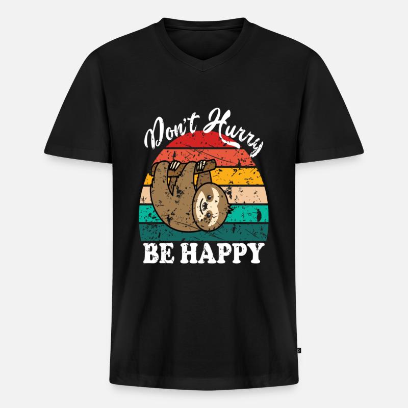 Don't Hurry Be Happy - Männer Premium Bio T-Shirt mit V-Ausschnitt - Schwarz