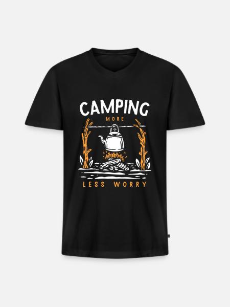 Camping Plus moins de soucis - T-shirt encolure en V Premium bio Homme - noir