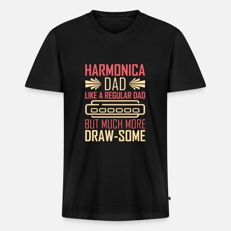 Harmonica harmonica player father - Men's Premium Organic T-shirt with V-neck - black