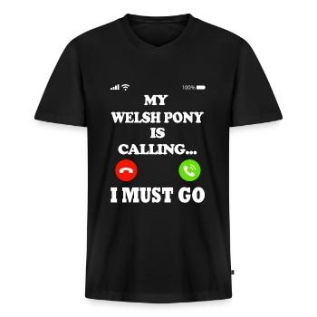 Mein Welsh Pony ruft an - Männer Premium Bio T-Shirt mit V-Ausschnitt - Schwarz - Vorne - Nico (187cm)
