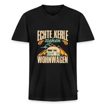 Camping Echte Kerle ziehen Wohnwagen - Männer Premium Bio T-Shirt mit V-Ausschnitt - Schwarz - Vorne - Nico (187cm)
