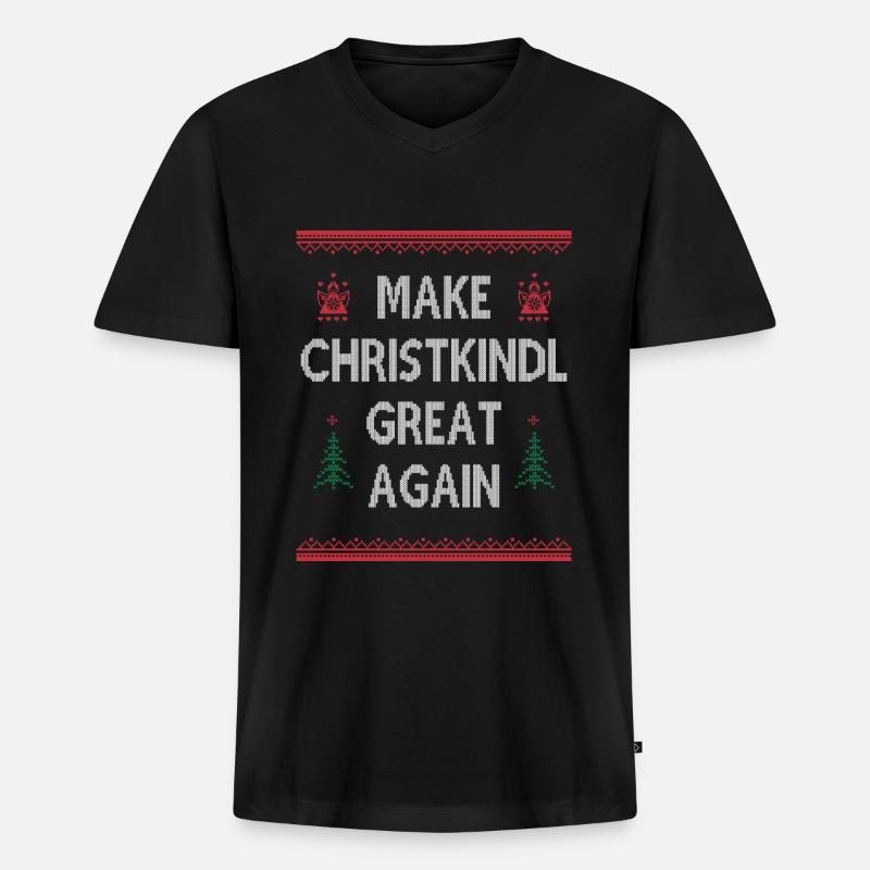 Make Christkindl Great Again – Weihnachtsklassiker - Männer Premium Bio T-Shirt mit V-Ausschnitt - Schwarz
