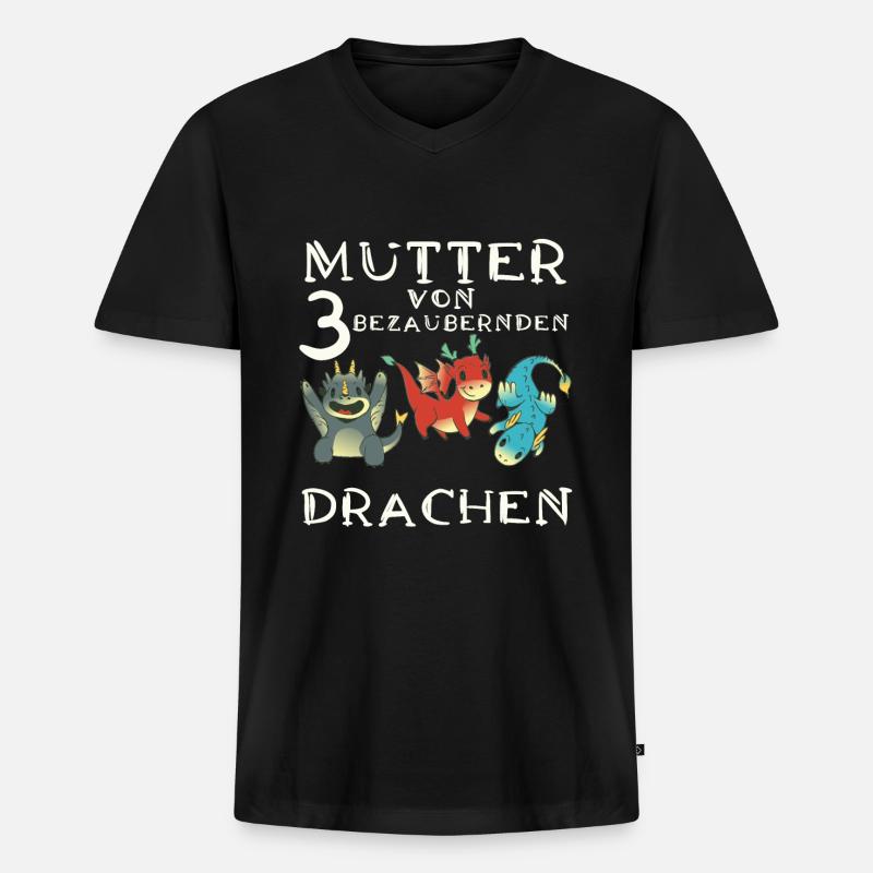 Frau Mutter Drachen - Männer Premium Bio T-Shirt mit V-Ausschnitt - Schwarz