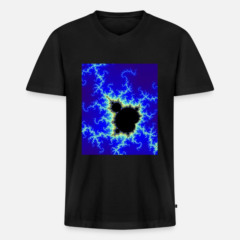 Fraktal-Apfelmännchen-Blau - Männer Premium Bio T-Shirt mit V-Ausschnitt - Schwarz