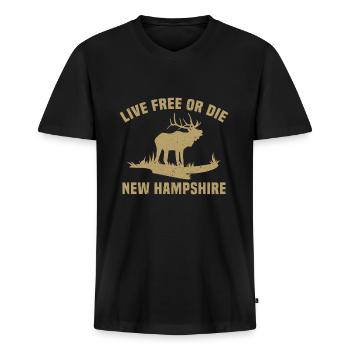 Nature Graphic "Live Free Or The New Hampshire" - Men's Premium Organic T-shirt with V-neck - black - Front - Nico (187cm)