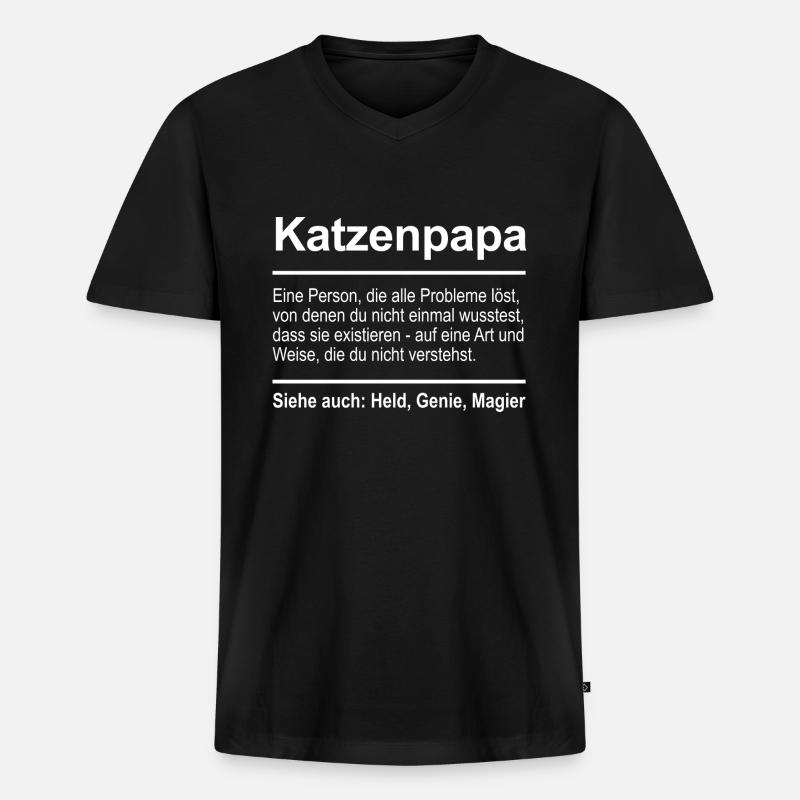 Katzenpapa - Männer Premium Bio T-Shirt mit V-Ausschnitt - Schwarz