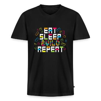 Eat Sleep Build Repeat Master Builder Block Gift - T-shirt encolure en V Premium bio Homme - noir - Devant - Nico (187cm)