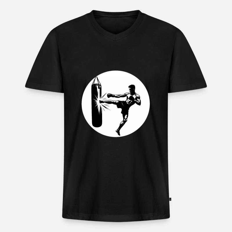 Kickboxen Kickboxer Sidekick - Männer Premium Bio T-Shirt mit V-Ausschnitt - Schwarz
