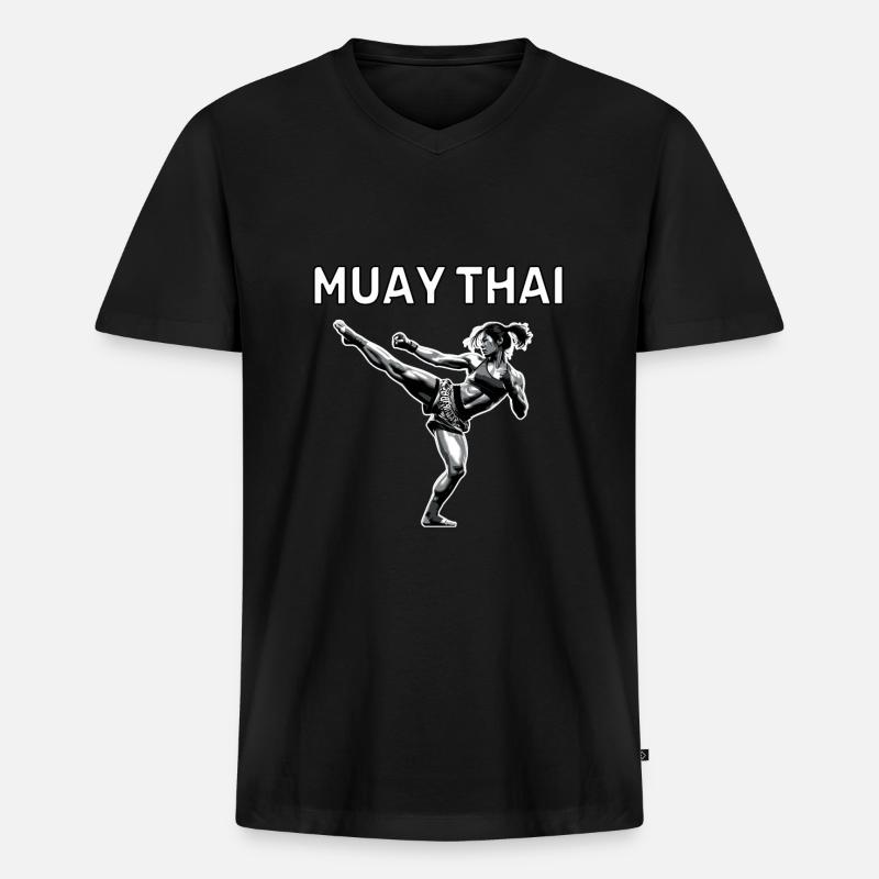 Muay Thai Mädchen - Männer Premium Bio T-Shirt mit V-Ausschnitt - Schwarz