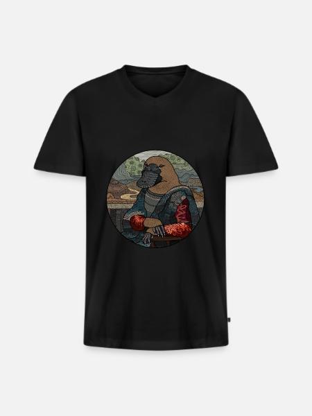 Funny platypus Mona Lisa Duckface gift - Men's Premium Organic T-shirt with V-neck - black