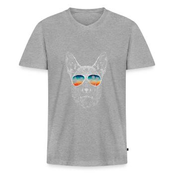 Chien avec des lunettes de soleil fraîches pour les vacanciers - T-shirt encolure en V Premium bio Homme - gris chiné - Devant
