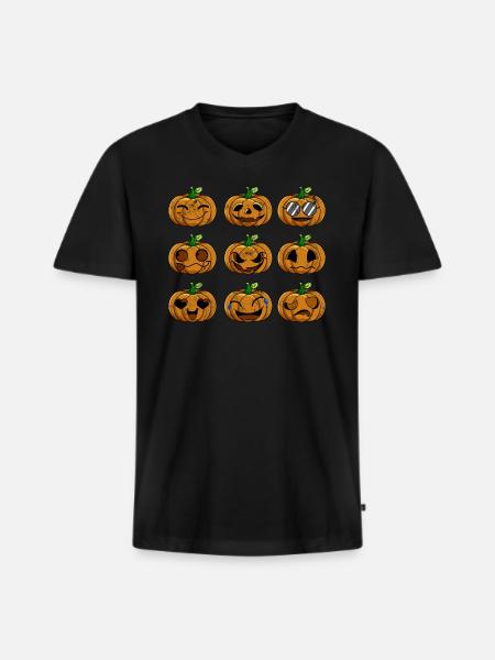 Émotions de citrouille d'Halloween Retro - T-shirt encolure en V Premium bio Homme - noir