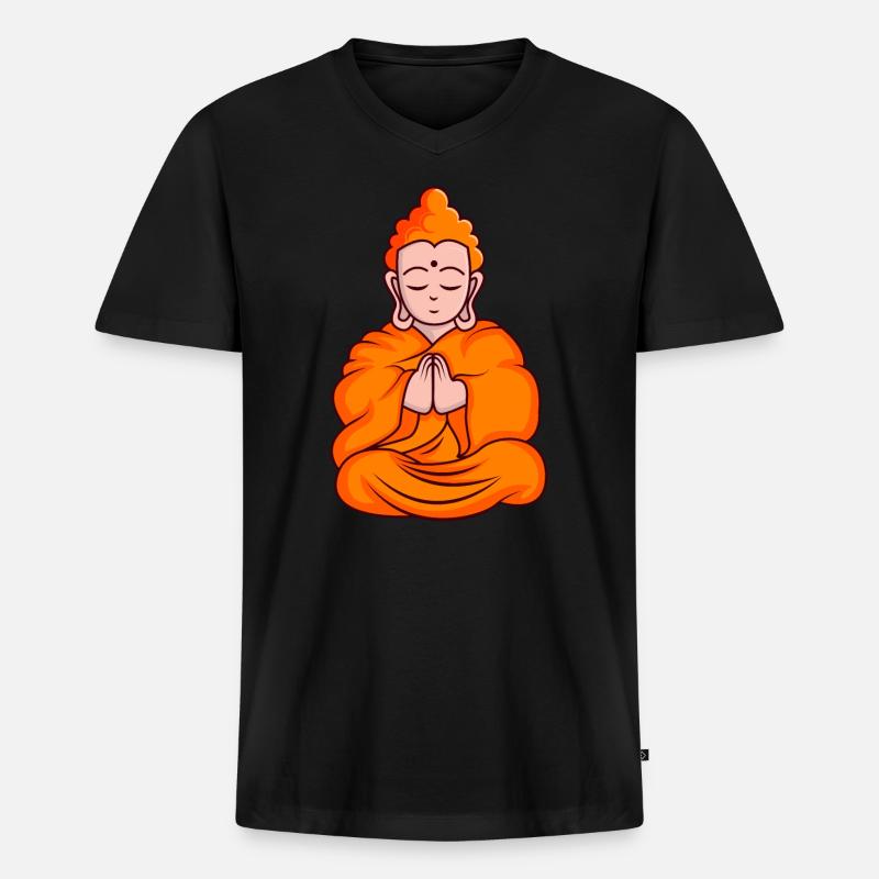 Cartoon Monk Cartoon Mönch - Männer Premium Bio T-Shirt mit V-Ausschnitt - Schwarz