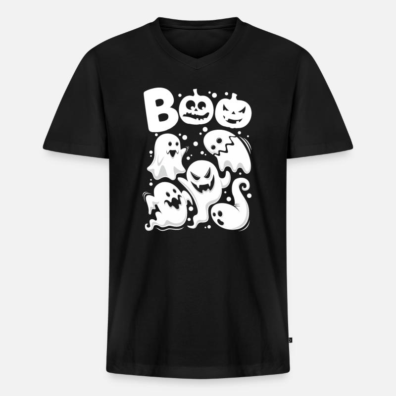 Boo Ghosts - Männer Premium Bio T-Shirt mit V-Ausschnitt - Schwarz