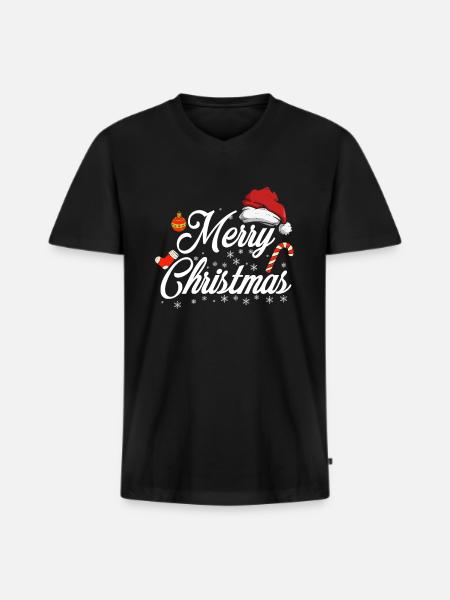 Merry Christmas Happy Christmas - Men's Premium Organic T-shirt with V-neck - black
