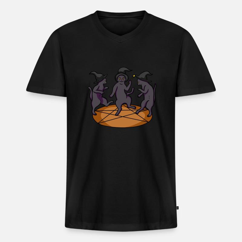 Kult kat dansende magic hat stav hat - Premium økologisk T-shirt med V-hals til mænd - sort