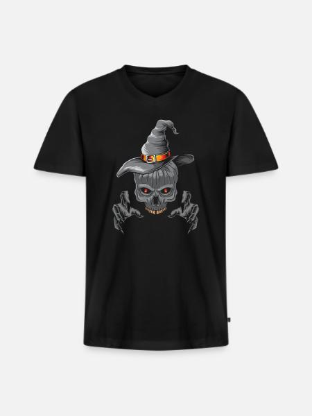 Halloween Pumpkin Witch Skeleton - Men's Premium Organic T-shirt with V-neck - black