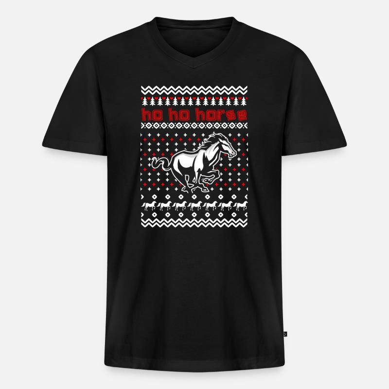 Ho Ho Pferd - Männer Premium Bio T-Shirt mit V-Ausschnitt - Schwarz