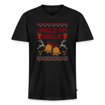 Jingle My Bells ugly christmas sweater - Men's Premium Organic T-shirt with V-neck - black - Front - Nico (187cm)