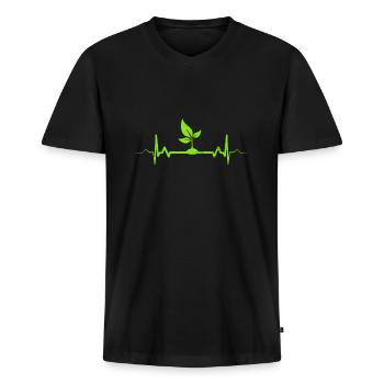 Pflanze Herzschlag - Vegan Garten Gärtner Geschenk - Männer Premium Bio T-Shirt mit V-Ausschnitt - Schwarz - Vorne - Nico (187cm)