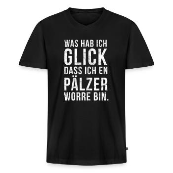 Pfalzkind T Shirt Weinfest Pfalz Geschenk Pfälzer - Männer Premium Bio T-Shirt mit V-Ausschnitt - Schwarz - Vorne - Nico (187cm)