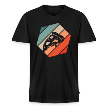Pizza Stück Retro Style Vintage - Männer Premium Bio T-Shirt mit V-Ausschnitt - Schwarz - Vorne - Nico (187cm)