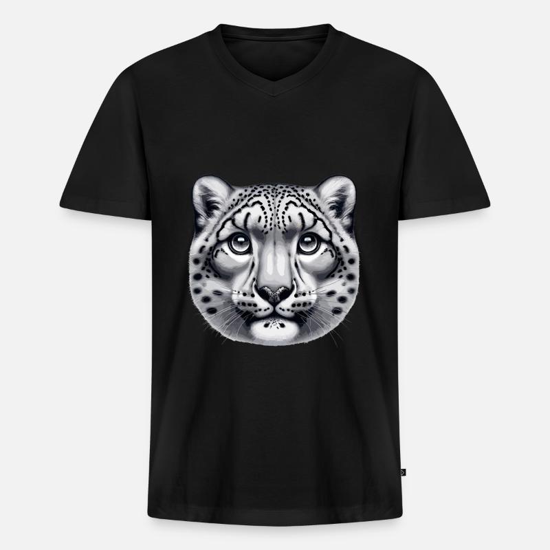 Schneeleopard Leopard Weißer Leopard - Männer Premium Bio T-Shirt mit V-Ausschnitt - Schwarz