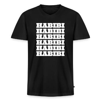Habibi - Men's Premium Organic T-shirt with V-neck - black - Front - Nico (187cm)