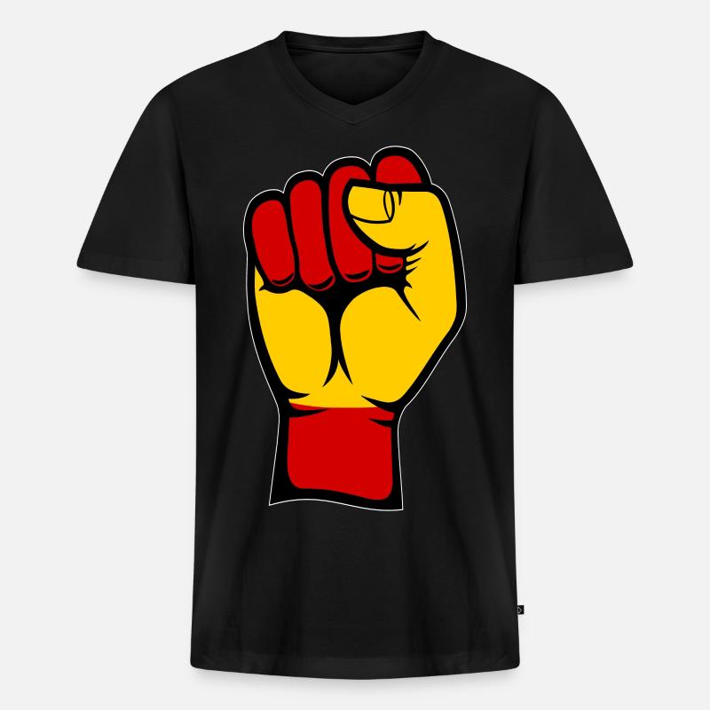 Spanien Flagge Faust - Männer Premium Bio T-Shirt mit V-Ausschnitt - Schwarz