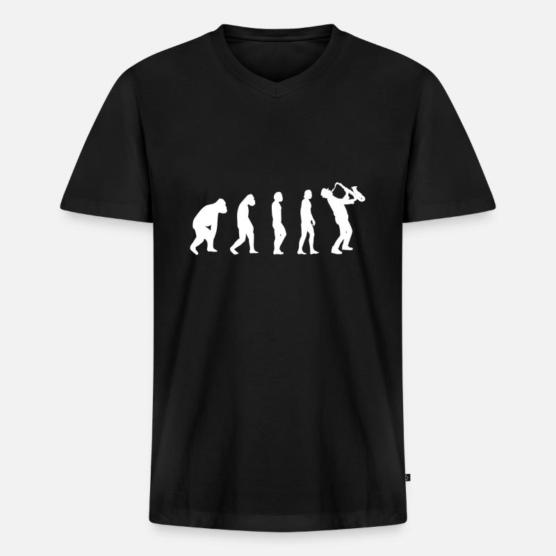 Saxophon Musik Instrument Evolution Saxophonist - Männer Premium Bio T-Shirt mit V-Ausschnitt - Schwarz
