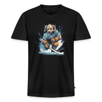 Chien de hockey - T-shirt encolure en V Premium bio Homme - noir - Devant - Nico (187cm)