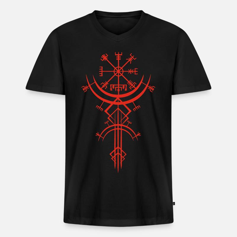 Rotes Symbol eines Wikinger-Kompasses - Männer Premium Bio T-Shirt mit V-Ausschnitt - Schwarz